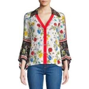 NWT ALICE + OLIVIA Randa Floral Blouse - White Multi (120)